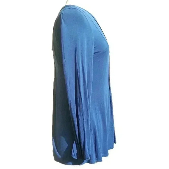 NEW Mododoc Blue Knit Long Sleeve Pleated Slit V Neck Blouse - Picture 2 of 3